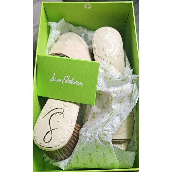 Sam Edelman Sonya Eggshell Sandal Block Heel Croc-Embossed Faux Leathe Size 8 M - Picture 8 of 10